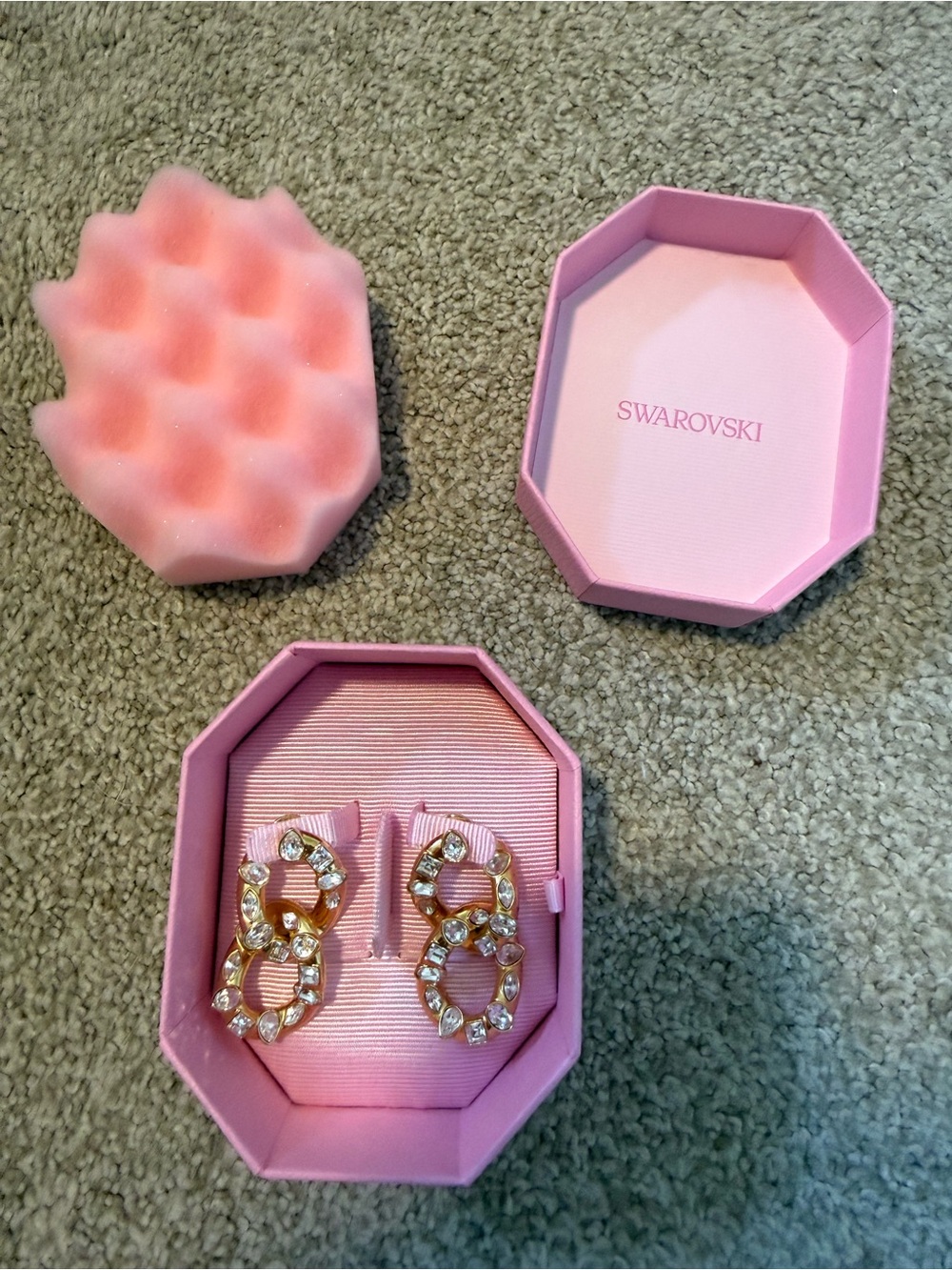 Swarovski Dextera Gold Double Loop Earrings - Picture 2 of 3